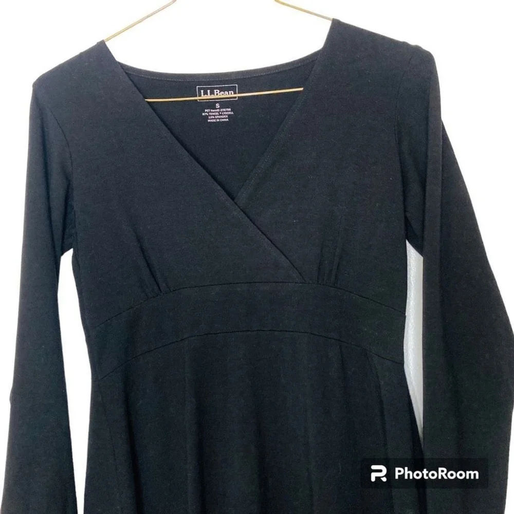 L.L. Bean | Dresses | L L Bean Faux Wrap Knit Dress Long Sleeves Knee Length Black Womens Small